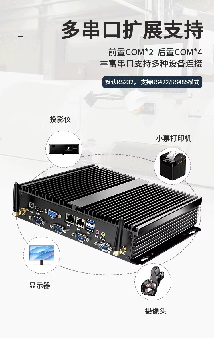 友控K1工业级迷你小主机拥有6个串口，双网口，支持多种设备连接