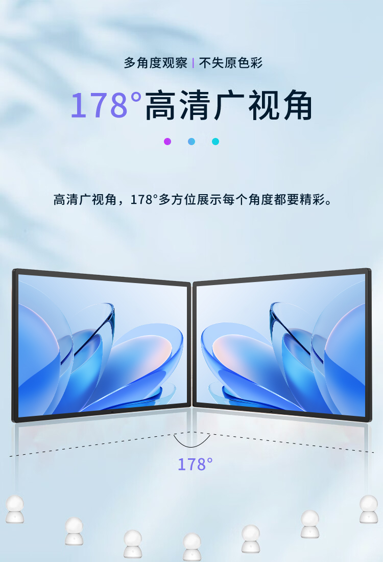 友控A2悬挂式高清商用广告机拥有178度高清广视角，每个角度都能看清楚