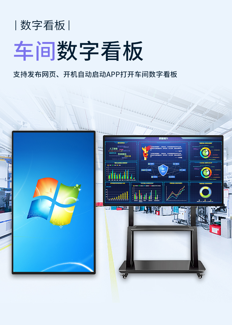友控A2悬挂式高清商用广告机可用为车间MES数字看板，支持发布网页、开机自启动APP打开车间数字看板