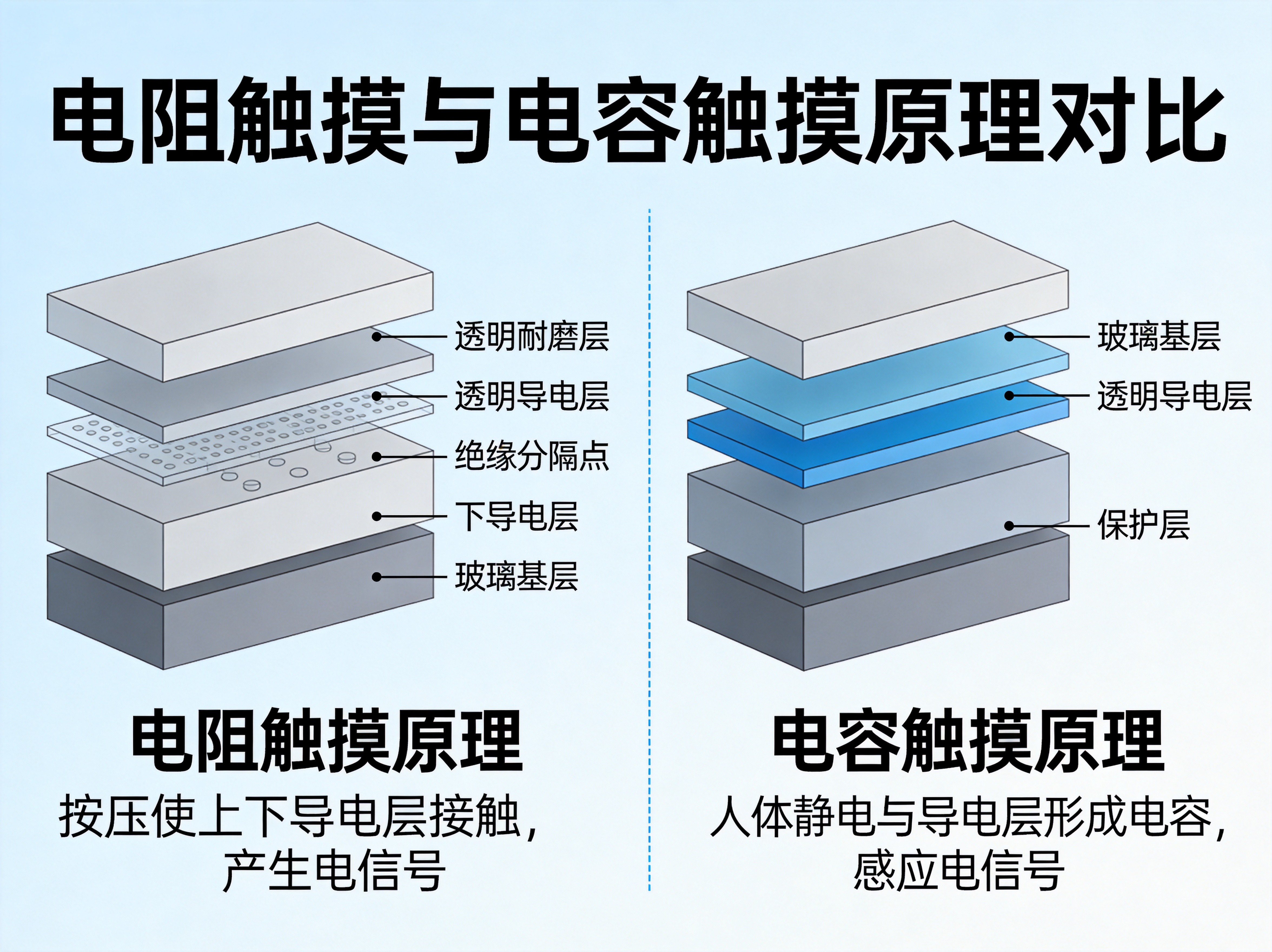 电阻触摸与电容触摸原理对比