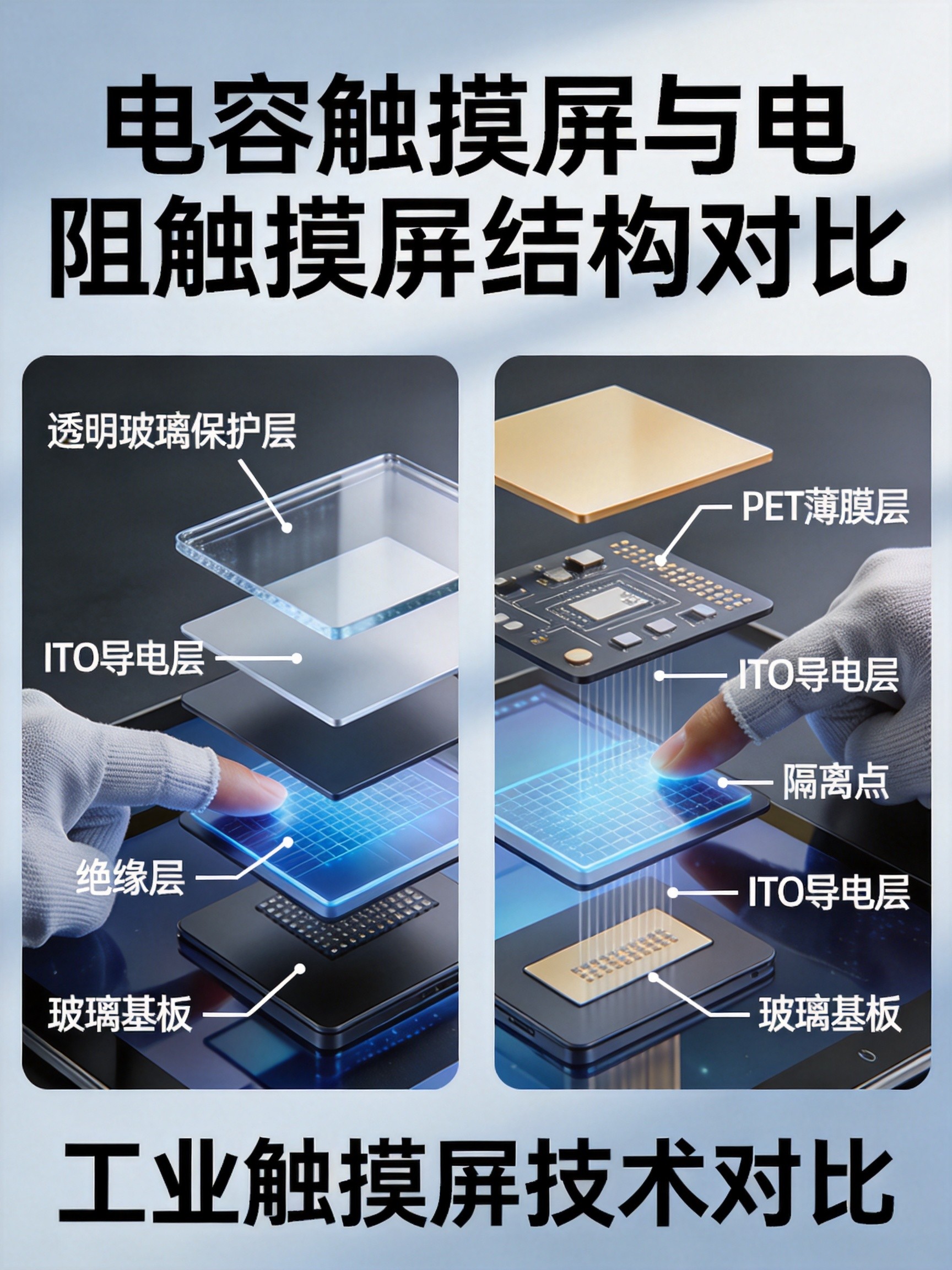 电容屏与电阻屏结构对比图
