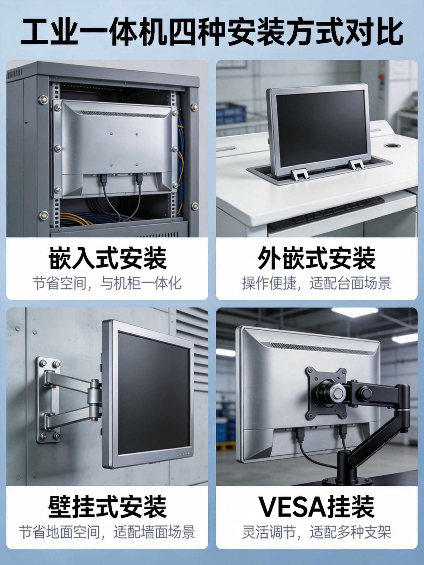 工业一体机四种安装方式展示