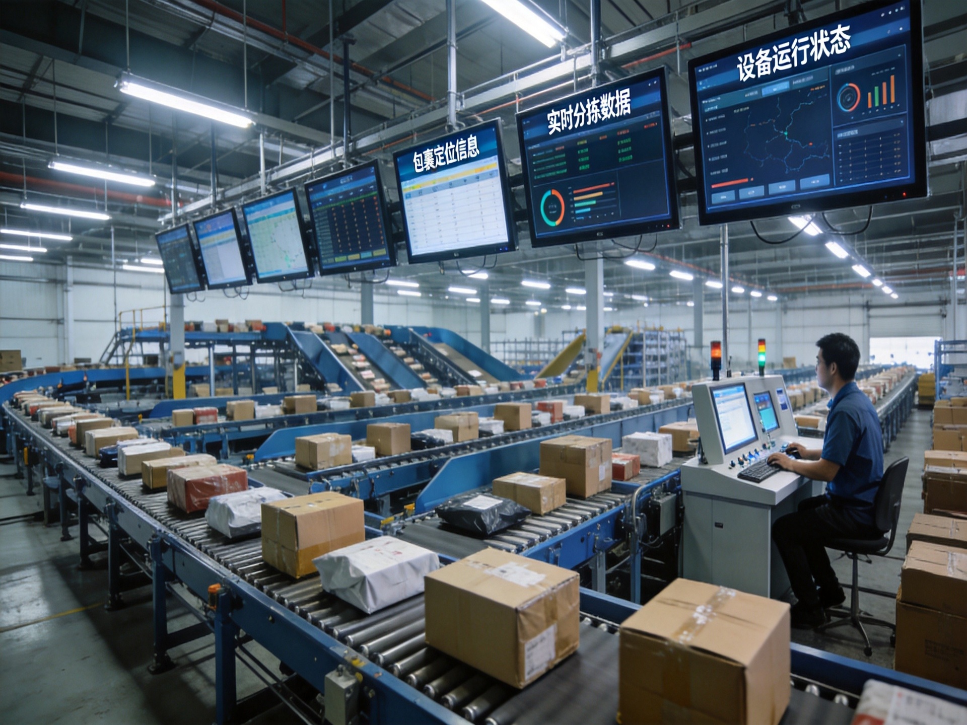 工业显示器安装在物流调度室墙壁上显示实时数据