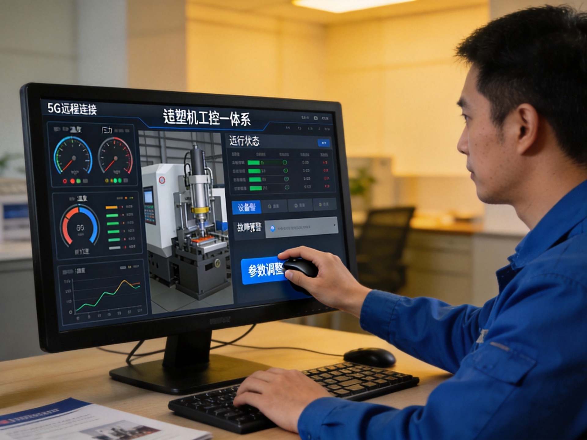 工程师通过5G工控一体机远程诊断注塑机故障参数