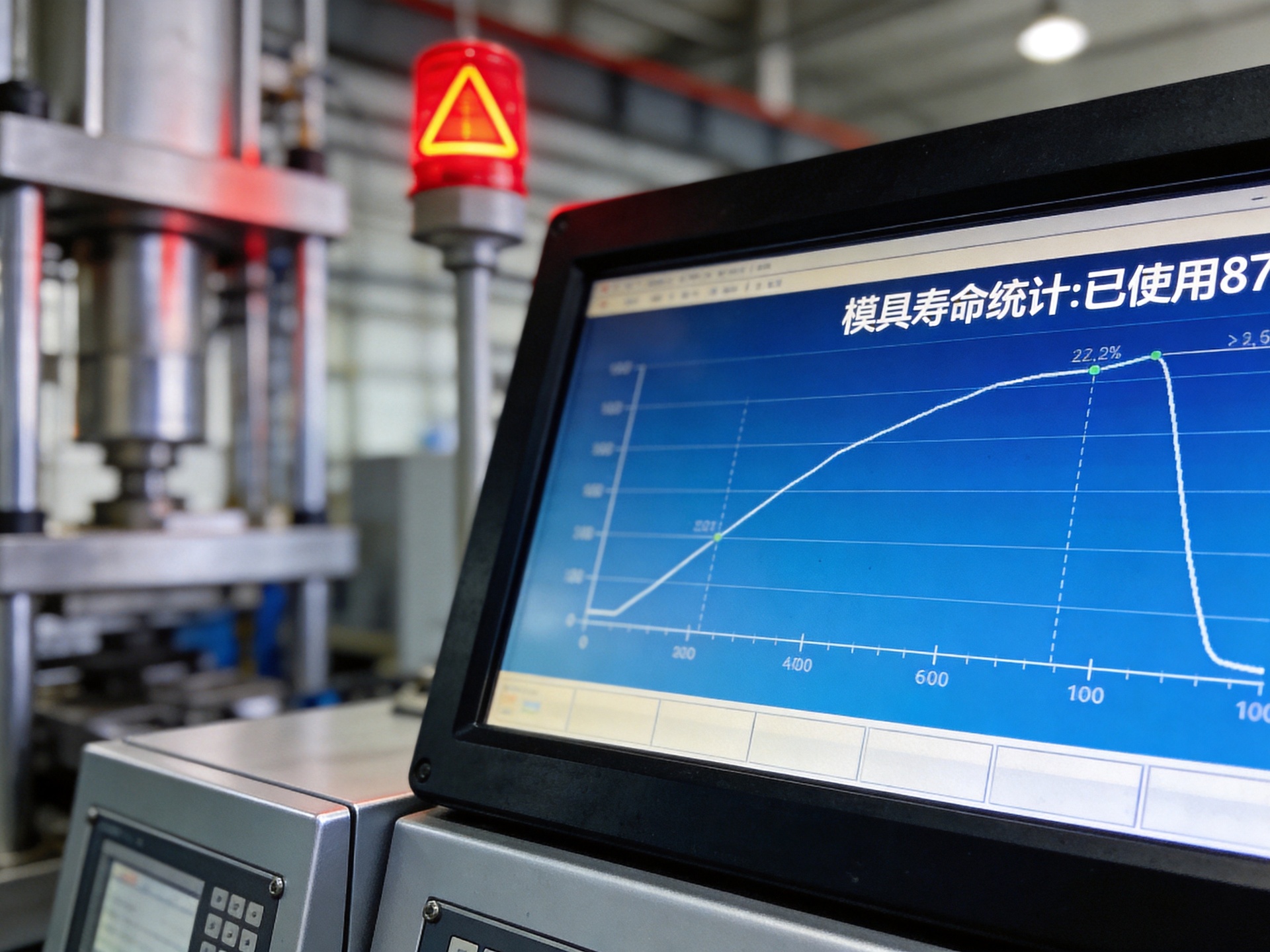 冲压车间操作工通过工业一体机查看当班冲压产量和合格率