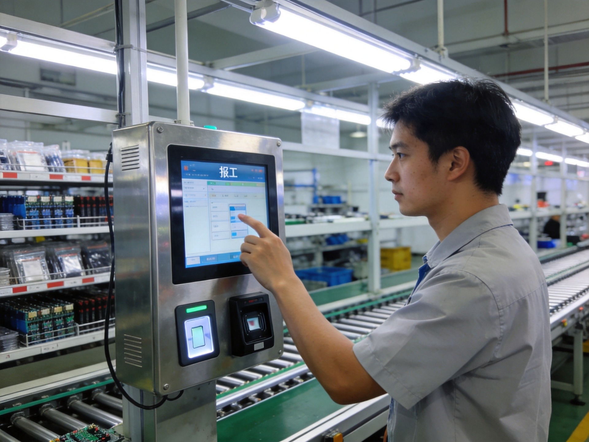 产线多功能一体机刷卡扫码报工操作