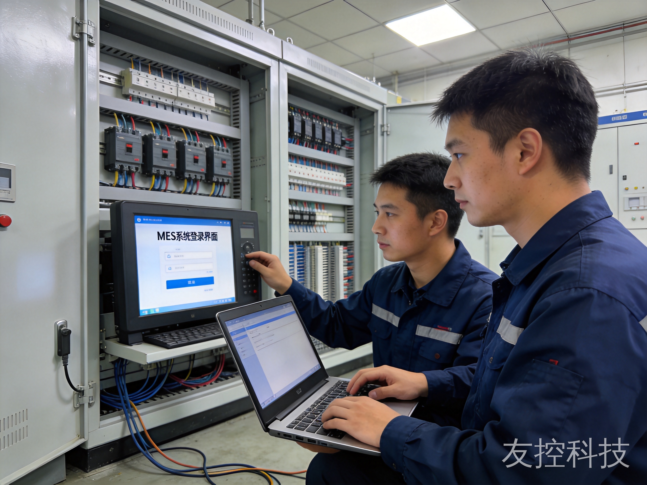 工程师在车间完成工位一体机切换调试