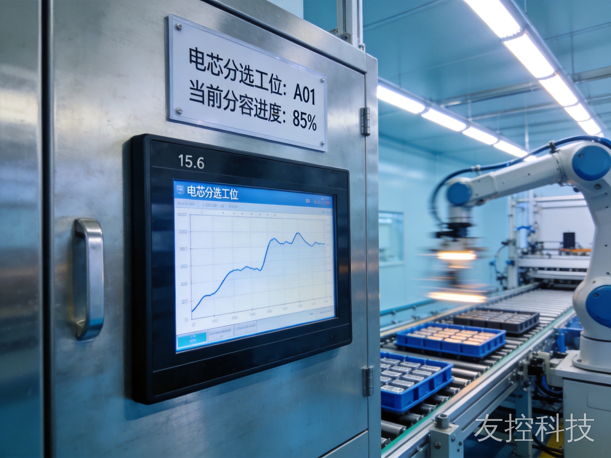 15.6寸工业显示器 新能源电芯分选工位现场图1