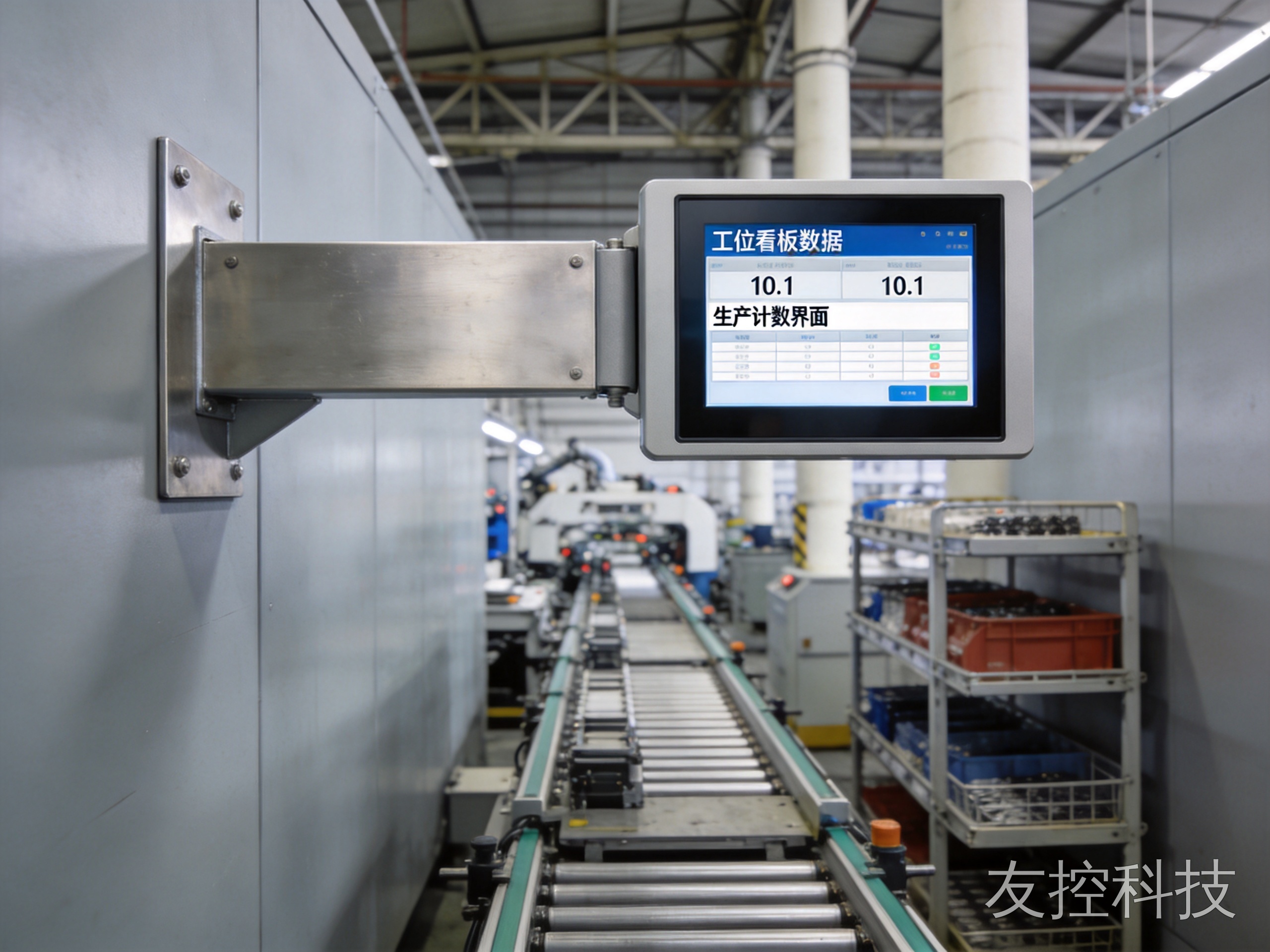 10.1寸工业显示器 狭窄工位悬臂支架安装实拍图 4