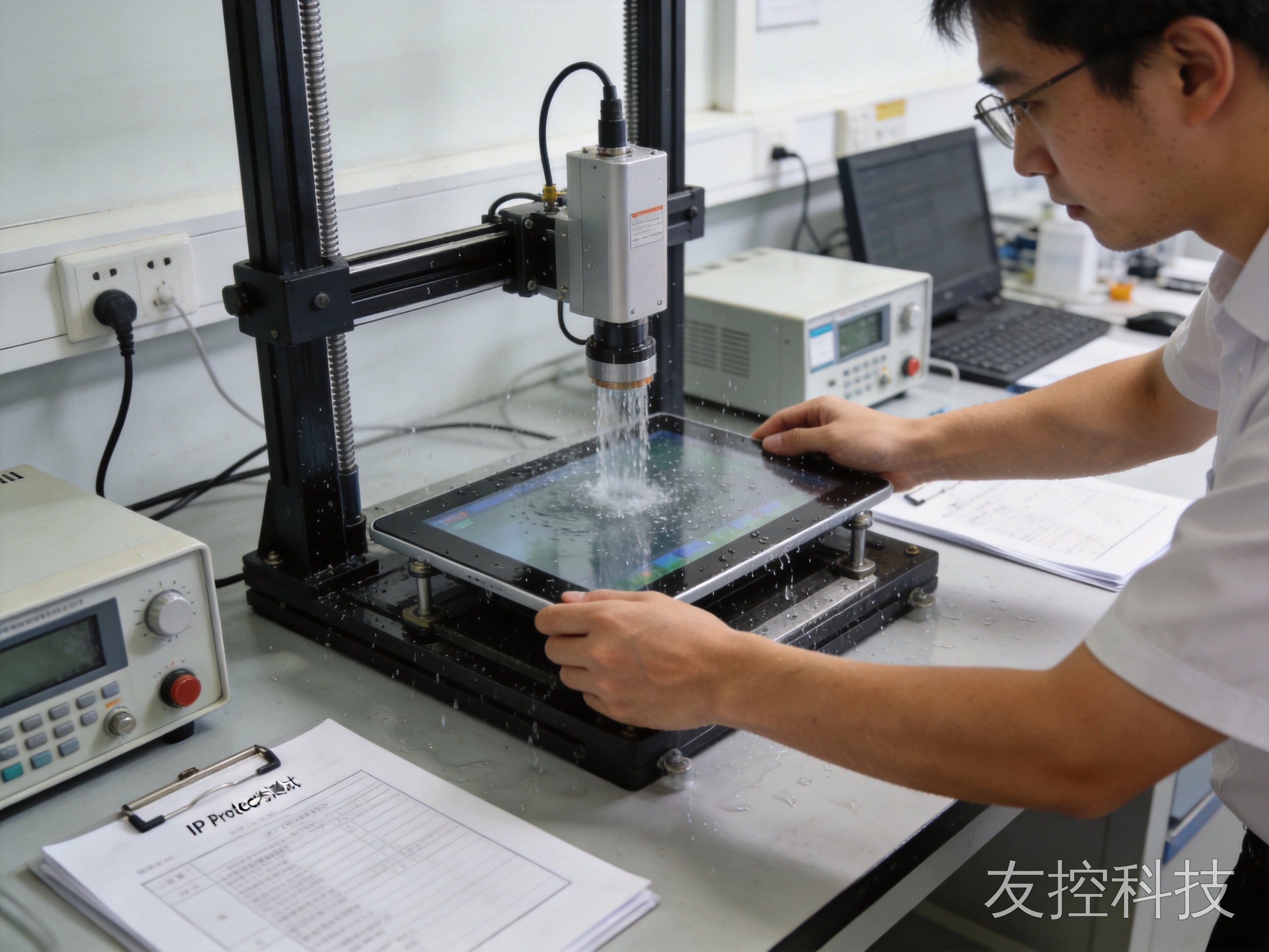 工业平板触摸屏 防护等级测试现场图3