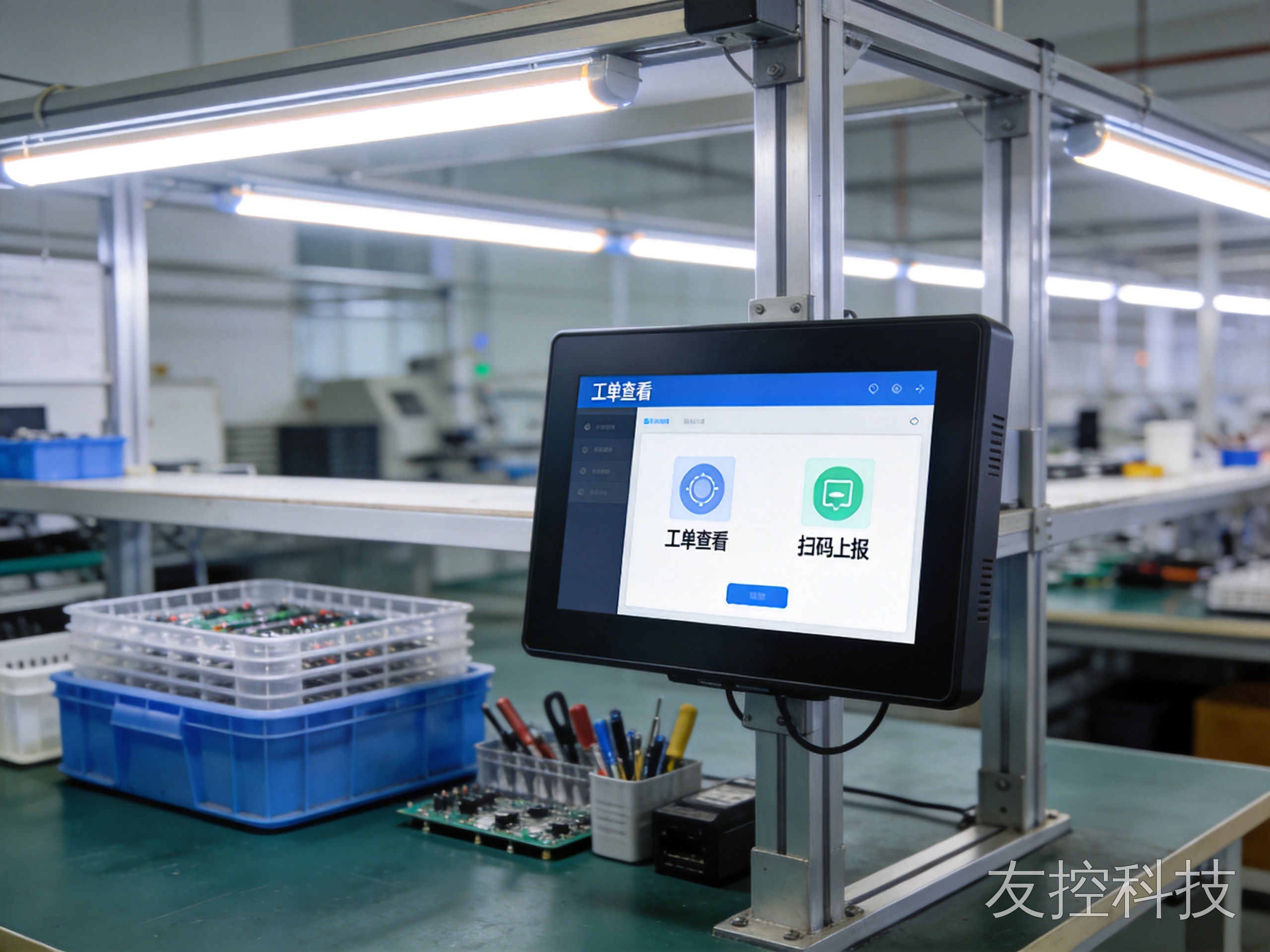 安卓工控一体机 电子装配车间轻量采集工位超薄嵌装图1