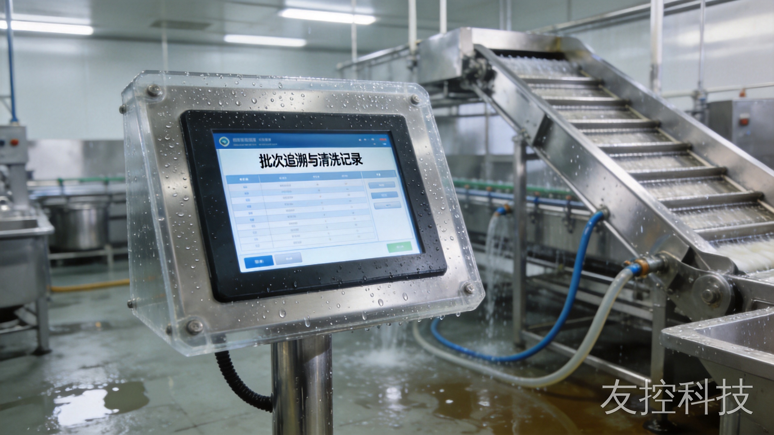 工业平板电脑厂家 食品加工湿区不锈钢支架上的全封闭嵌入式工业触摸一体机图2