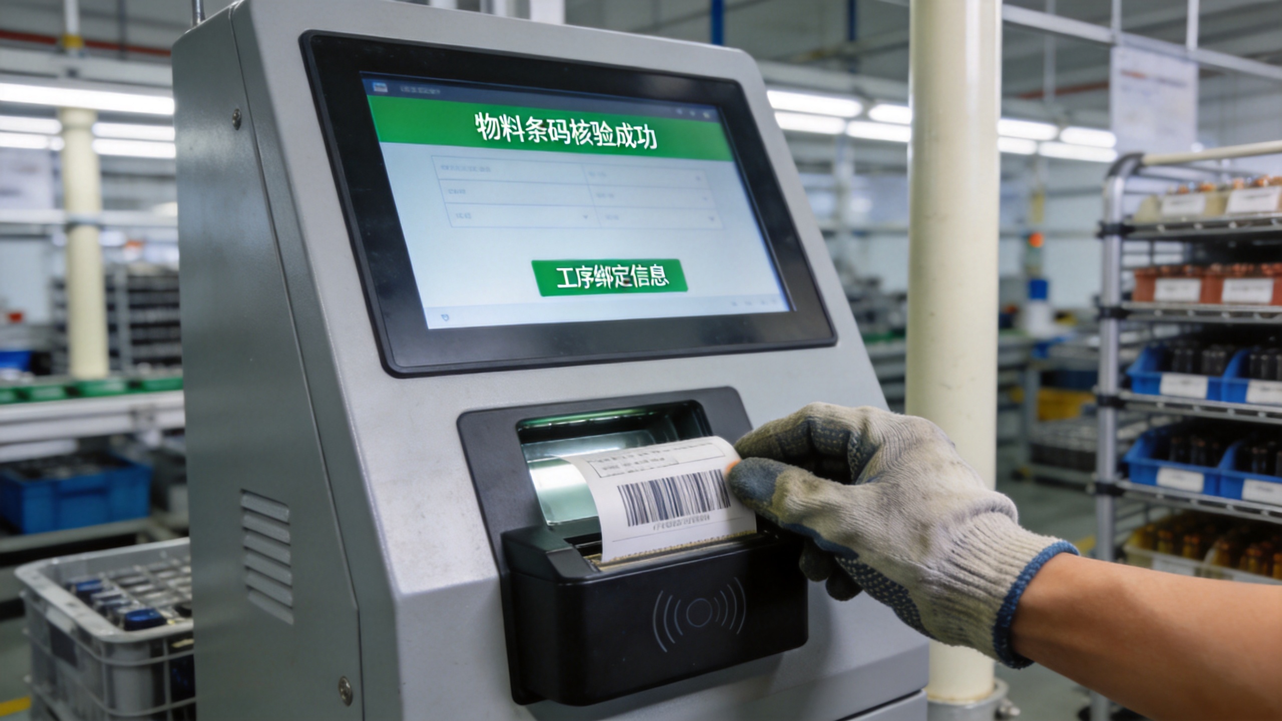 工业级触摸平板电脑 前置扫码模块完成物料条码核验与工序绑定的工位操作图2