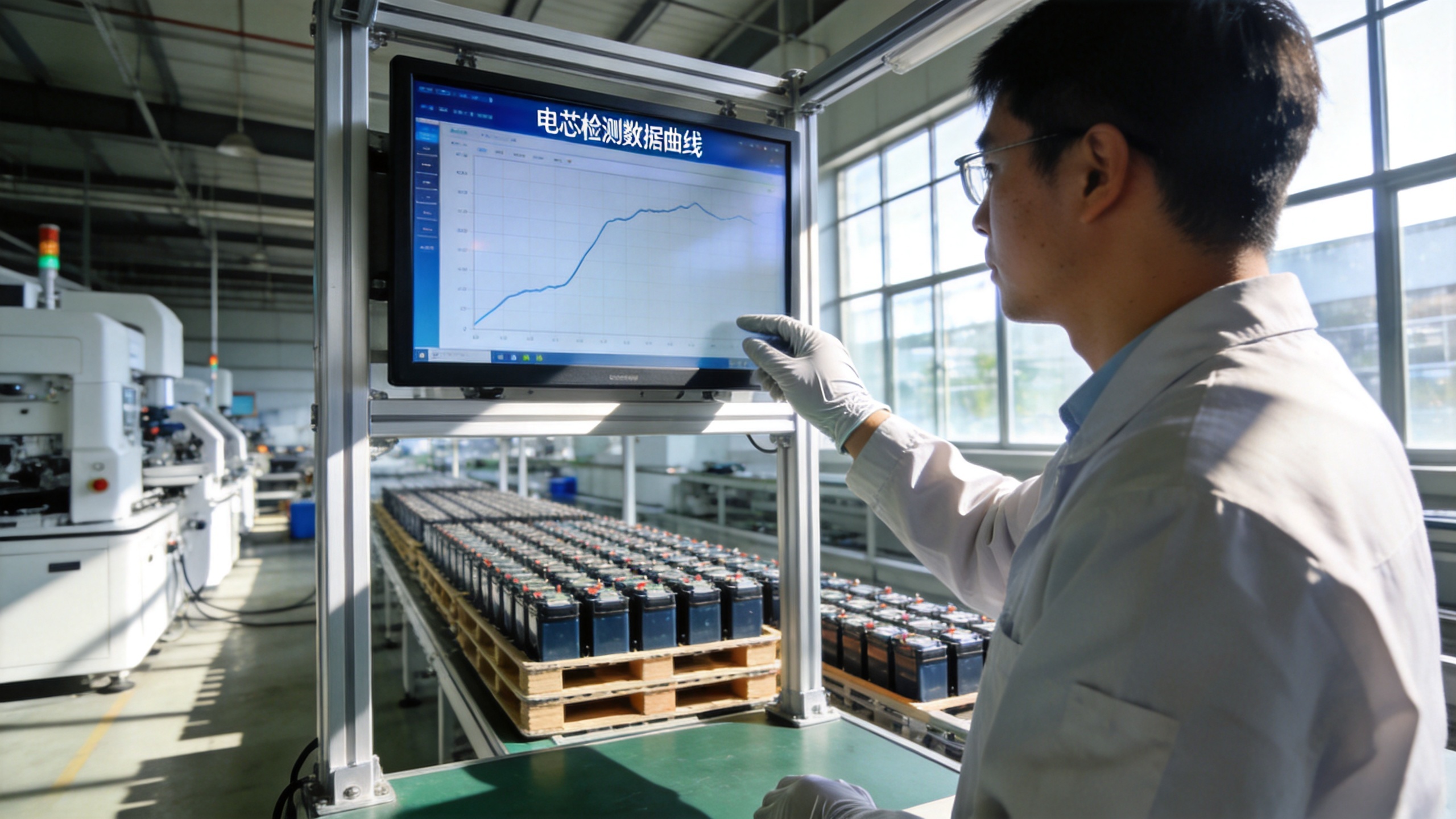 工业显示屏 新能源电芯产线靠窗强光工位上高亮度显示终端的读数可辨识状态图3