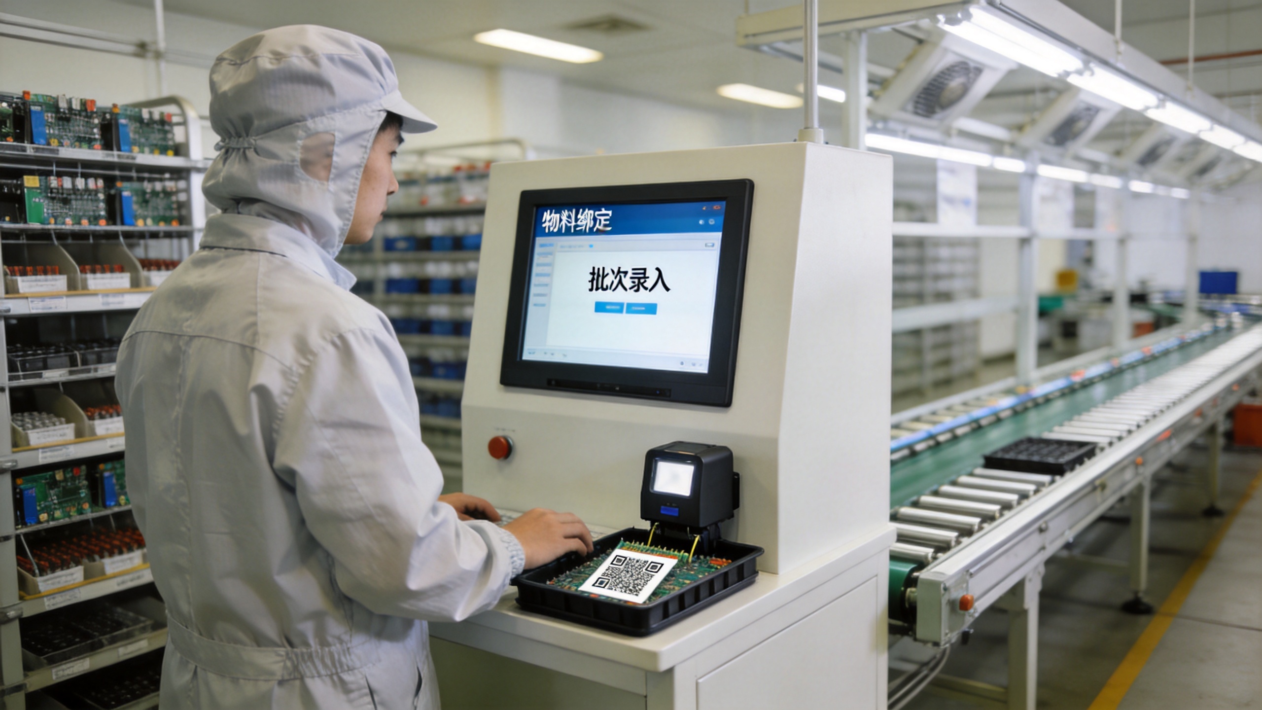 19寸安卓工业平板电脑 电子装配工位嵌入式安装前置扫码模块读取物料二维码完成批次绑定图2