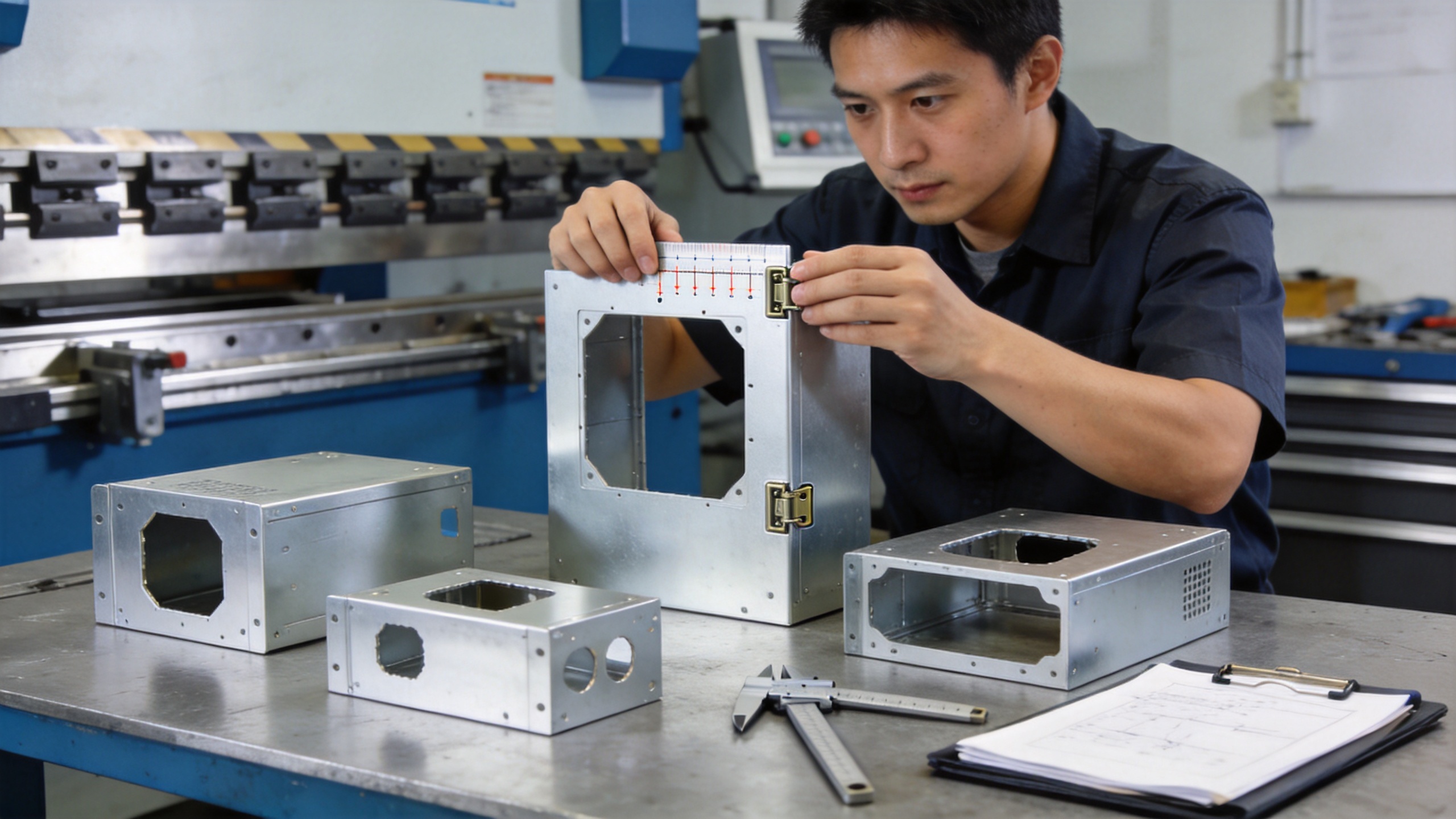工业触摸屏定制 钣金打样工作台不同开孔尺寸工业一体机前面板与铝合金壳体工程师比对尺寸图2