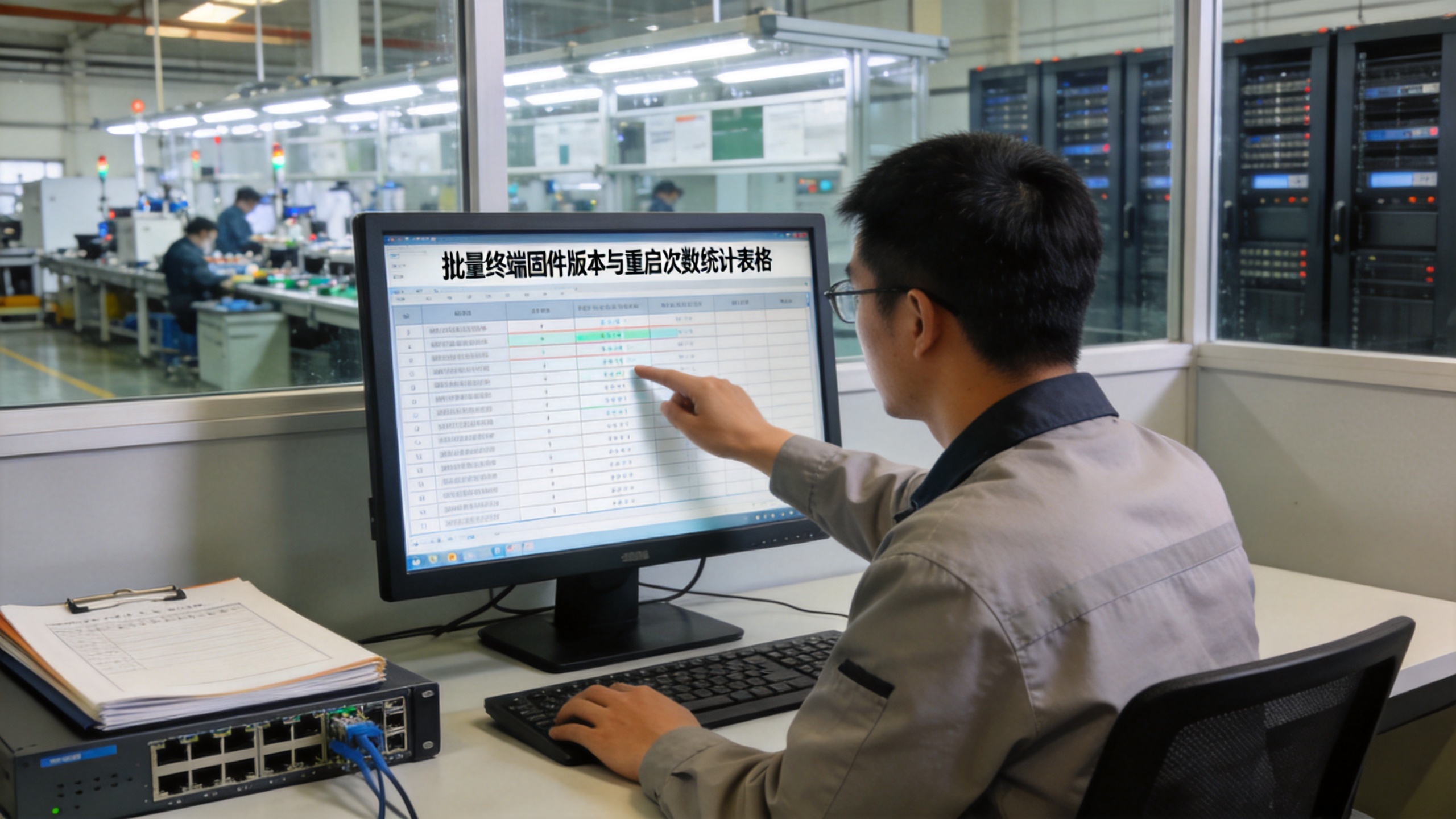 设备运维人员核对同批次工业一体机终端的固件版本与重启次数统计
