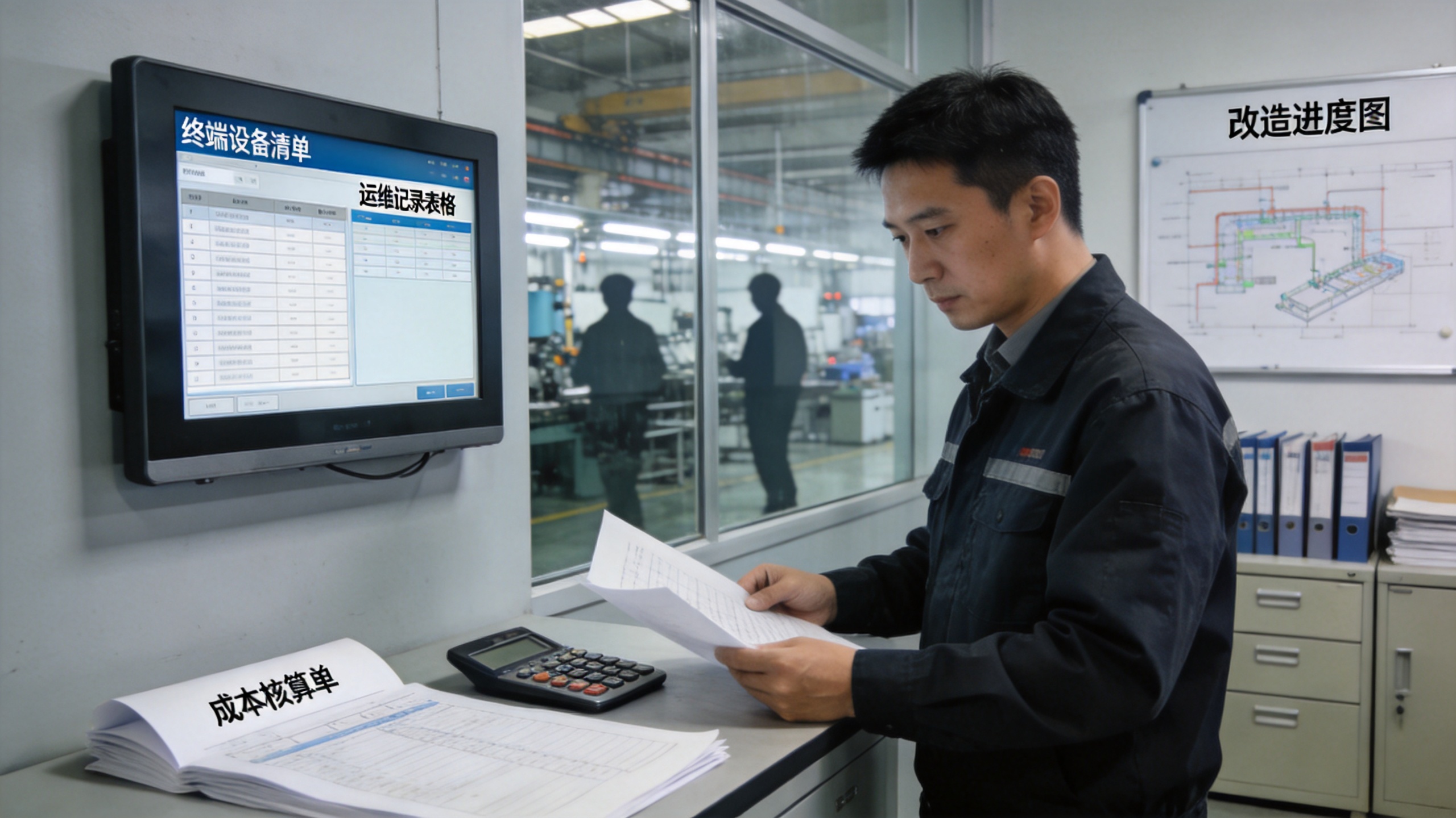设备管理室壁挂工业一体机显示终端运维记录与桌面成本核算单