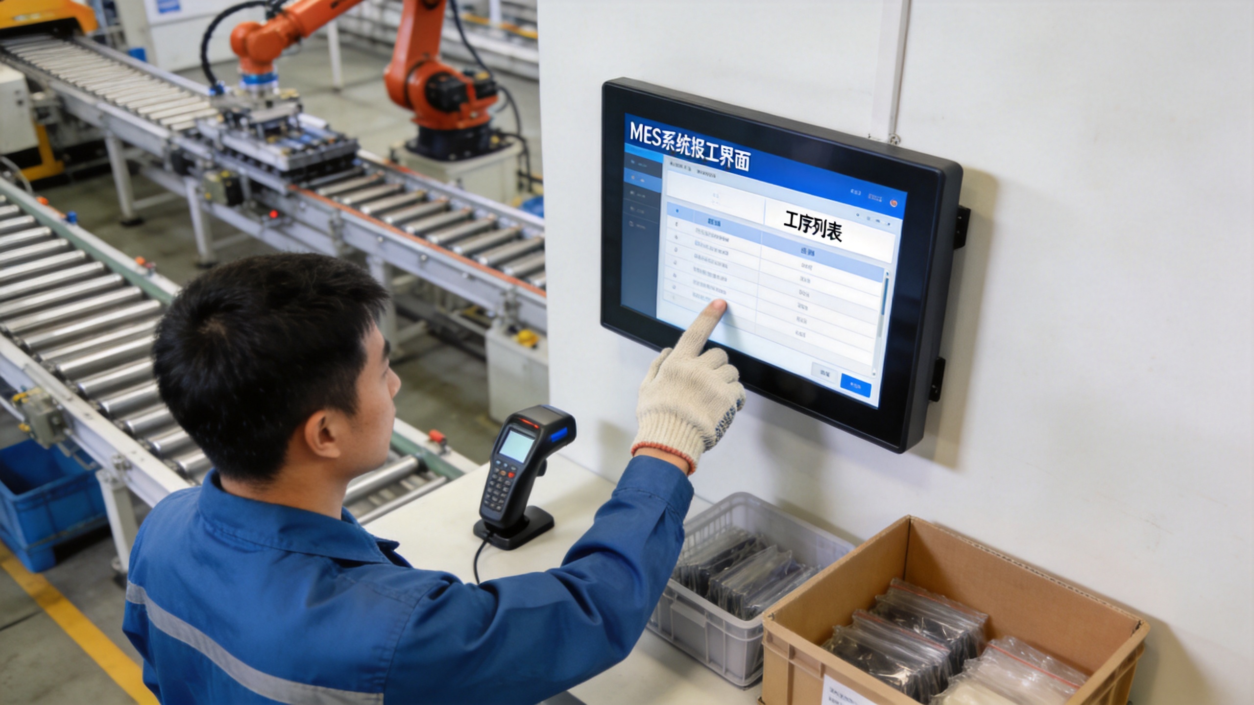 MES工位操作人员使用触控一体机报工