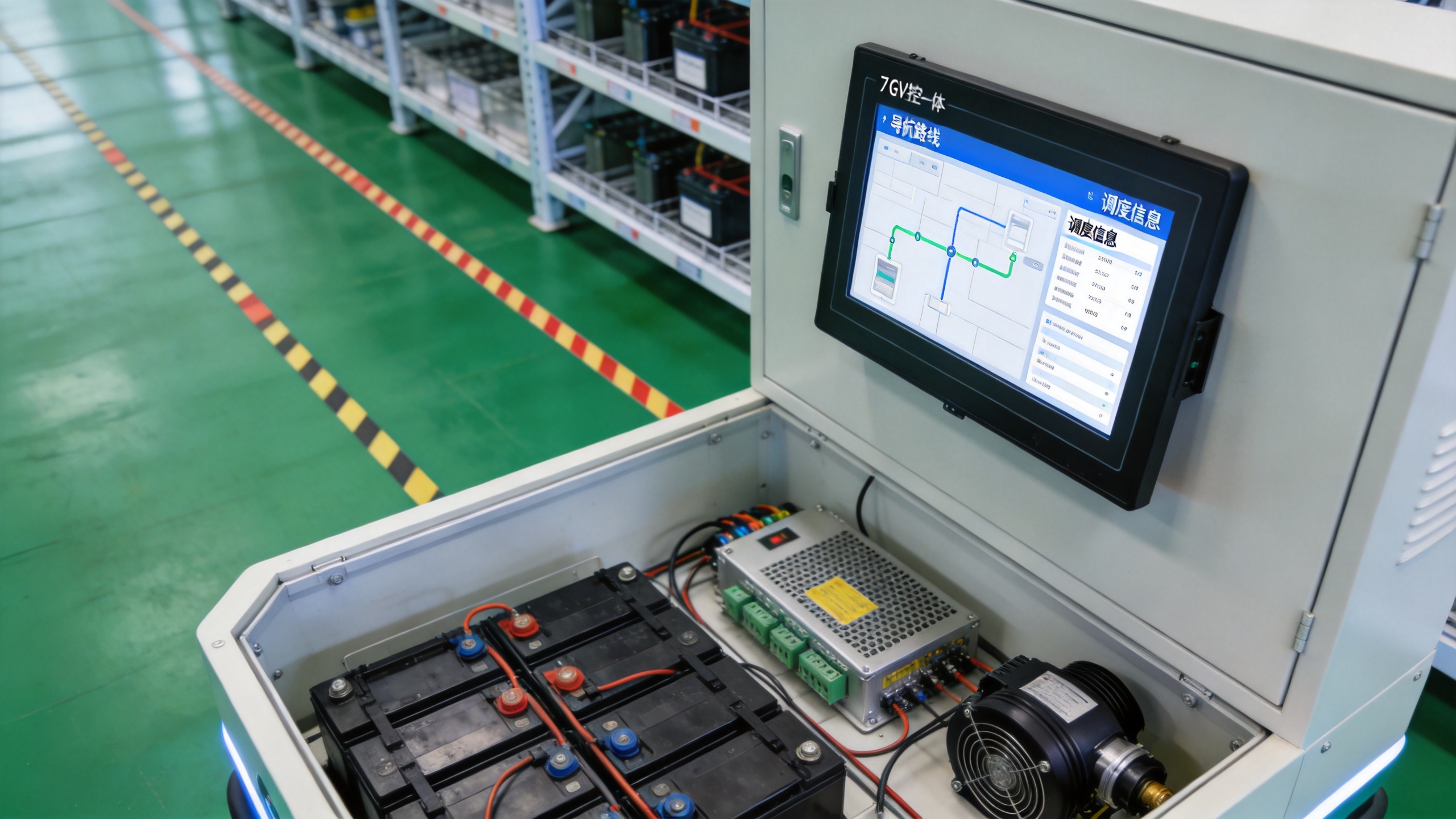 7寸工控一体机壁挂安装在AGV小车电控柜内