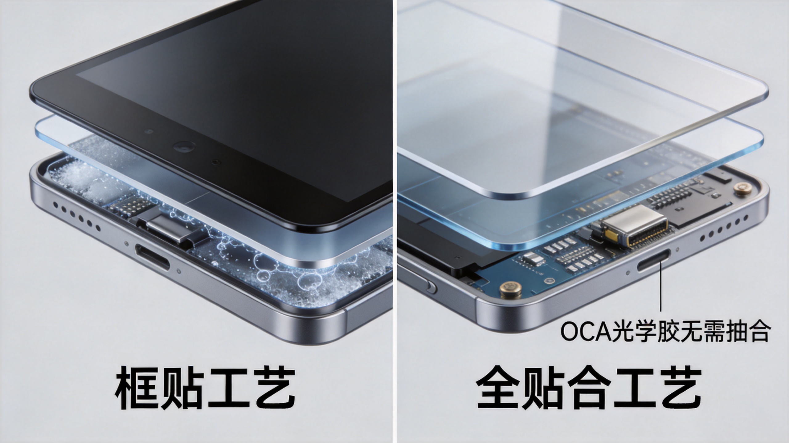 全贴合工艺与框贴工艺对比